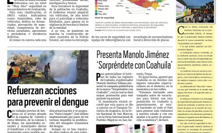 Portada RCG Fronteriza [09 de julio de 2024] IMCO coloca a Coahuila con calificación ‘Muy Alta’ en seguridad; refuerzan acciones para prevenir el dengue y más…