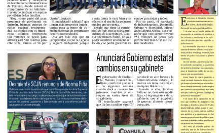 Portada RCG Lagunera [03 de julio de 2024] Mejoramos los barrios y colonias de todo Coahuila: Manolo Jiménez; piden no politizar la seguridad en la región y más…