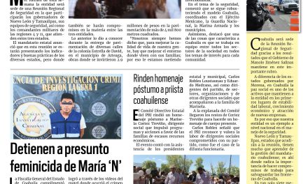Portada RCG Lagunera [04 de julio de 2024] Coahuila será sede de Reunión Regional de Seguridad; Ayuntamiento de Torreón informa sobre avances de obras y más…