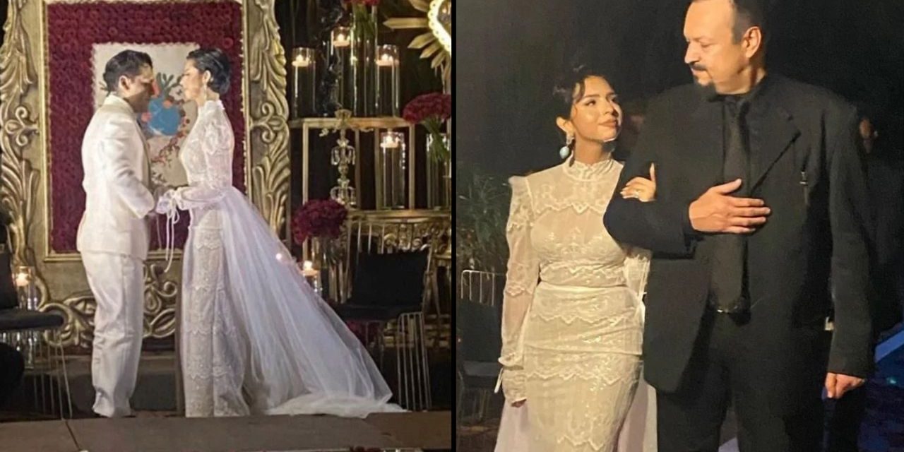 Christian Nodal y Ángela Aguilar llegan de blanco al altar