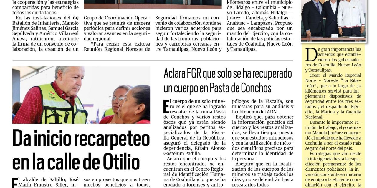 Portada RCG Media [06 de julio de 2024] Trabajarán Coahuila, Nuevo León y Tamaulipas por la seguridad; comienza preparación de nuevos bomberos en Saltillo  y más…