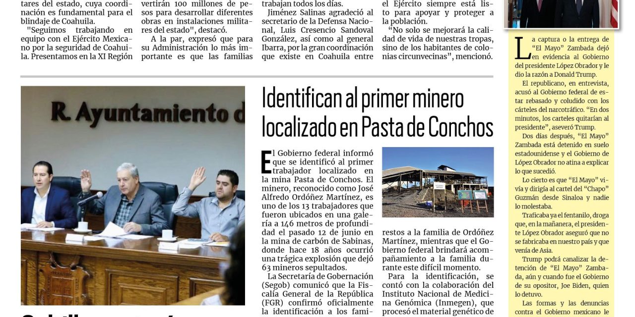 Portada RCG Media [27 de julio de 2024] Invertimos para fortalecer la infraestructura militar: Manolo; delegación de Austin destaca logros de Saltillo y más…
