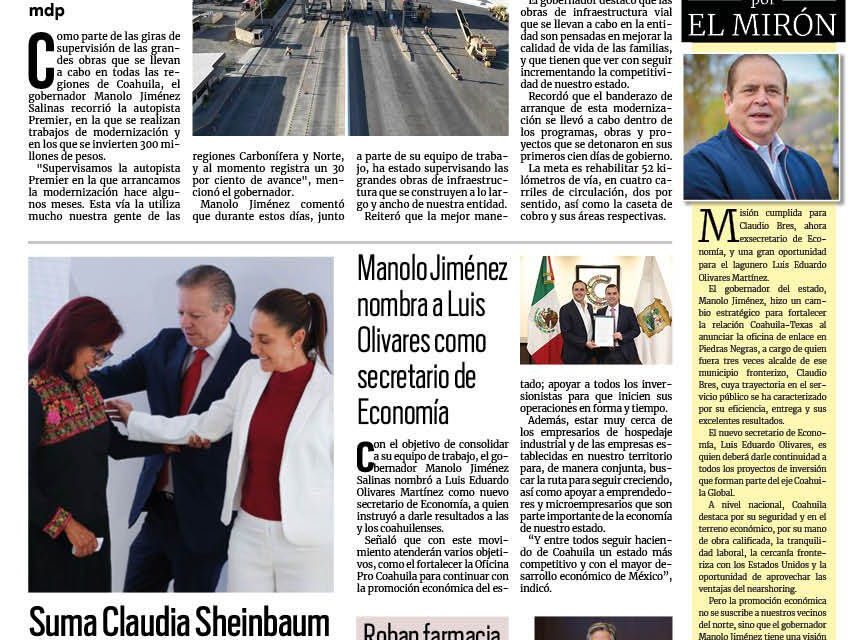 Portada RCG Carbonífera [2 de agosto de 2024] Mejora Coahuila la movilidad entre las regiones Norte y Carbonífera; llama INE a recoger la credencial para votar  y más…
