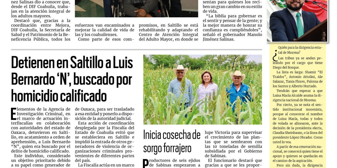 Portada RCG Carbonífera [8 de agosto de 2024] Brinda Coahuila atención integral a los adultos mayores; mujer ataca a taquera; asegura que era el demonio y más…