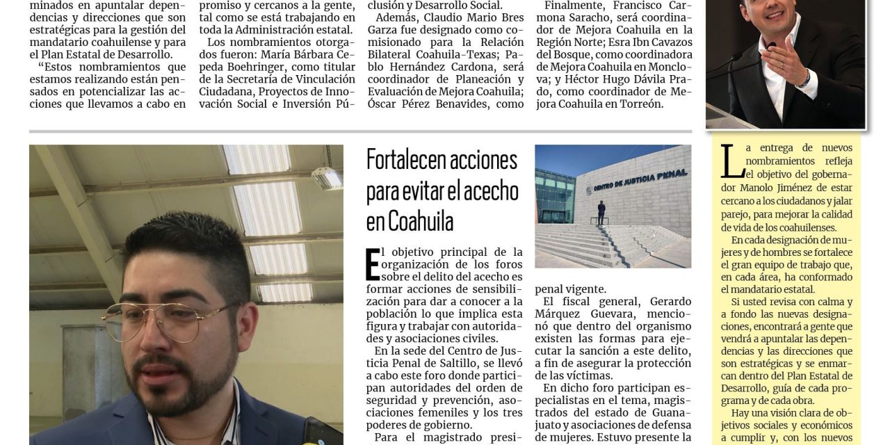 Portada RCG Carbonífera [9 de agosto de 2024] Manolo Jiménez fortalece su equipo de trabajo con nuevos nombramientos; llaman a automovilistas a actualizar información vehicular y más…