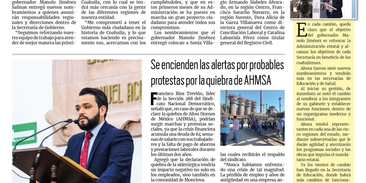 Portada RCG Centro [1 de agosto de 2024] Designa Manolo Jiménez nuevos nombramientos de su gabinete; culminan alumnos de odontología y enfermería su servicio social y más…