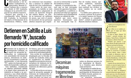 Portada RCG Centro [8 de agosto de 2024] Brinda Coahuila atención integral a los adultos mayores; detienen en Saltillo a Luis Bernardo “N”, situación de AHMSA podría ser abordada por la federación y más…