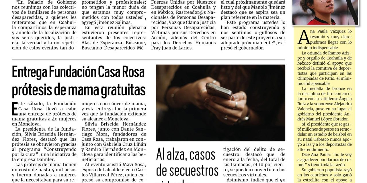 Portada RCG Centro [11 de agosto de 2024] Coahuila, comprometido con familiares de personas desaparecidas; Presentará IP paquete de obras para la región Centro y más…