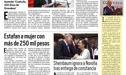 Portada RCG Centro [16 de agosto de 2024] Reafirmamos nuestro compromiso con el futuro de Coahuila: Manolo Jiménez; habitantes de la colonia El Roble piden apoyo para escrituración y más…