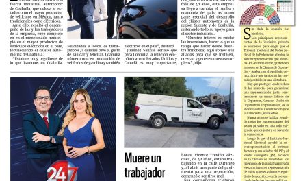Portada RCG Centro [29 de agosto de 2024] Destaca Coahuila como productor de vehículos eléctricos; ingresa a prisión por negarse a pagar pensión a sus hijos   y más…