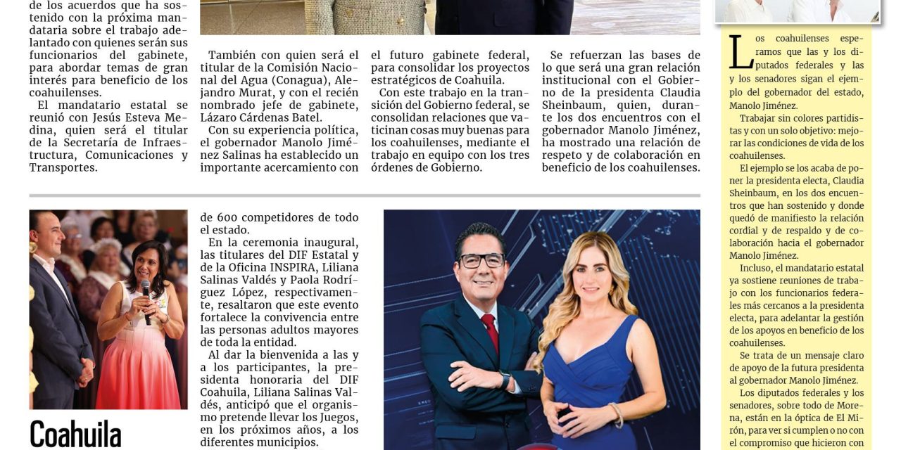 Portada RCG Centro [30 de agosto de 2024] Se reúne Manolo Jiménez con miembros del gabinete de Sheinbaum; hombre queda libre tras pagar pensión alimenticia atrasada y más…