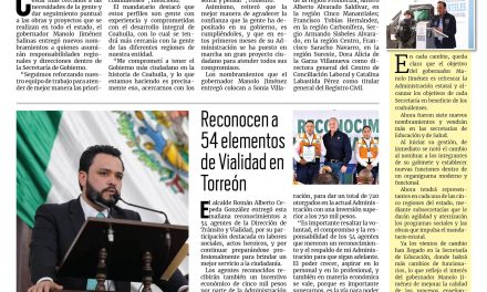 Portada RCG Lagunera [1 de agosto de 2024] Designa Manolo Jiménez nuevos nombramientos de su gabinete; refuerzan operativos en plazas y mercados de Torreón y más…