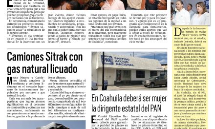 Portada RCG Lagunera [13 de agosto de 2024] Celebra Manolo Jiménez a ‘Jóvenes Gigantes’ de Coahuila; siguen en pausa acciones de Agua Saludable en Torreón y más…