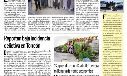 Portada RCG Lagunera [17 de agosto de 2024] Inspira Coahuila refuerza programas de atención a salud mental; Investigarán autoridades a financieras de Torreón y más…