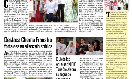 Portada RCG Lagunera [20 de agosto de 2024] Se reúnen gobernadores de Coahuila y Texas; buscan impulsar el respeto a los peatones y más…