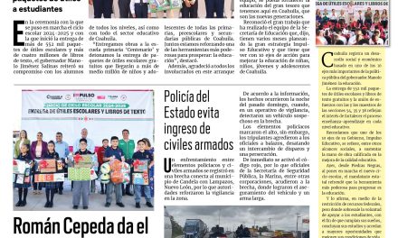 Portada RCG Lagunera [27 de agosto de 2024] Coahuila arranca nuevo ciclo escolar; destacan finanzas sanas en la perla lagunera y más…