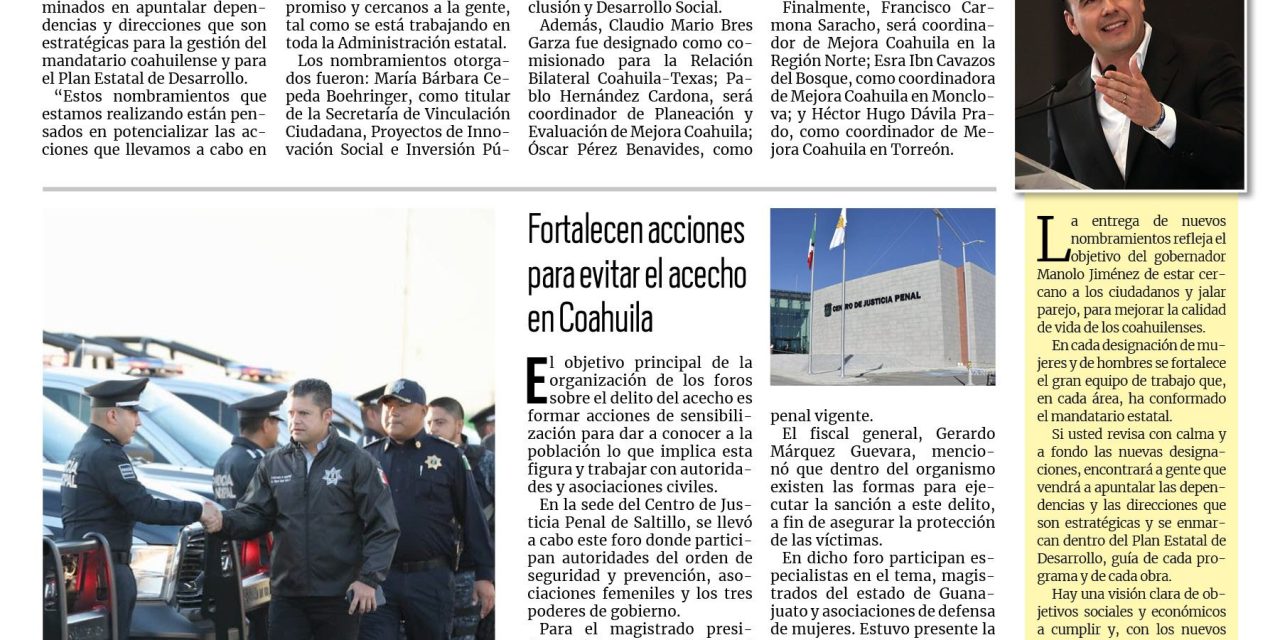 Portada RCG Media [9 de agosto de 2024] Manolo Jiménez fortalece su equipo de trabajo con nuevos nombramientos; baja incidencia delictiva en Saltillo y más…