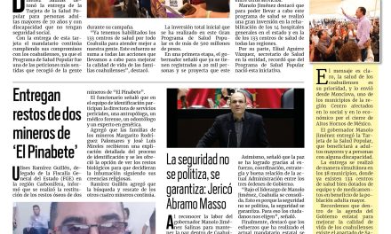 Portada RCG Carbonífera [25 de septiembre de 2024] Manolo Jiménez inicia entrega de la Tarjeta de la Salud Popular; entregan la Tarjeta de la Salud Popular  y más…