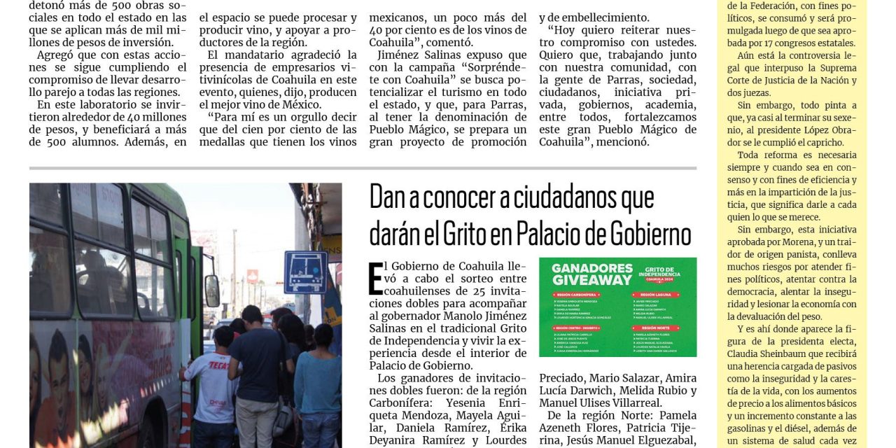 Portada RCG Centro [12 de septiembre de 2024] Manolo Jiménez entrega más de 500 obras sociales; choca mujer contra tráiler y provoca caos vial y más…