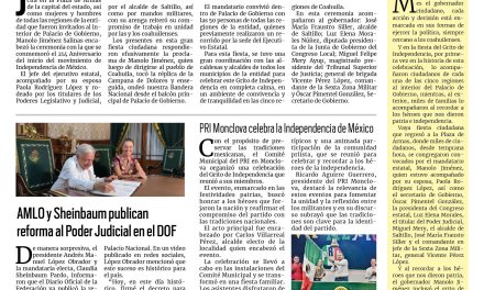 Portada RCG Centro [16 de septiembre de 2024] Celebra Coahuila la Independencia de México; Pronnif apoya expedición de licencias de conducir a menores y más…