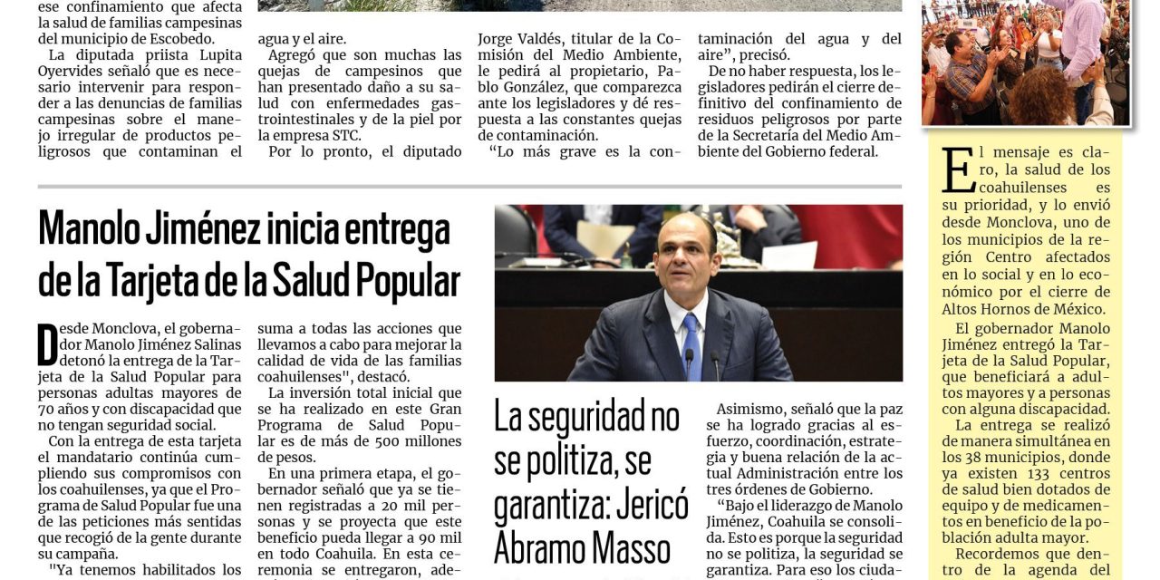 Portada RCG Centro [25 de septiembre de 2024] Diputados exigen cierre de empresa recicladora en Monclova; analizan solución al tema AHMSA para apoyar a los trabajadores y más…