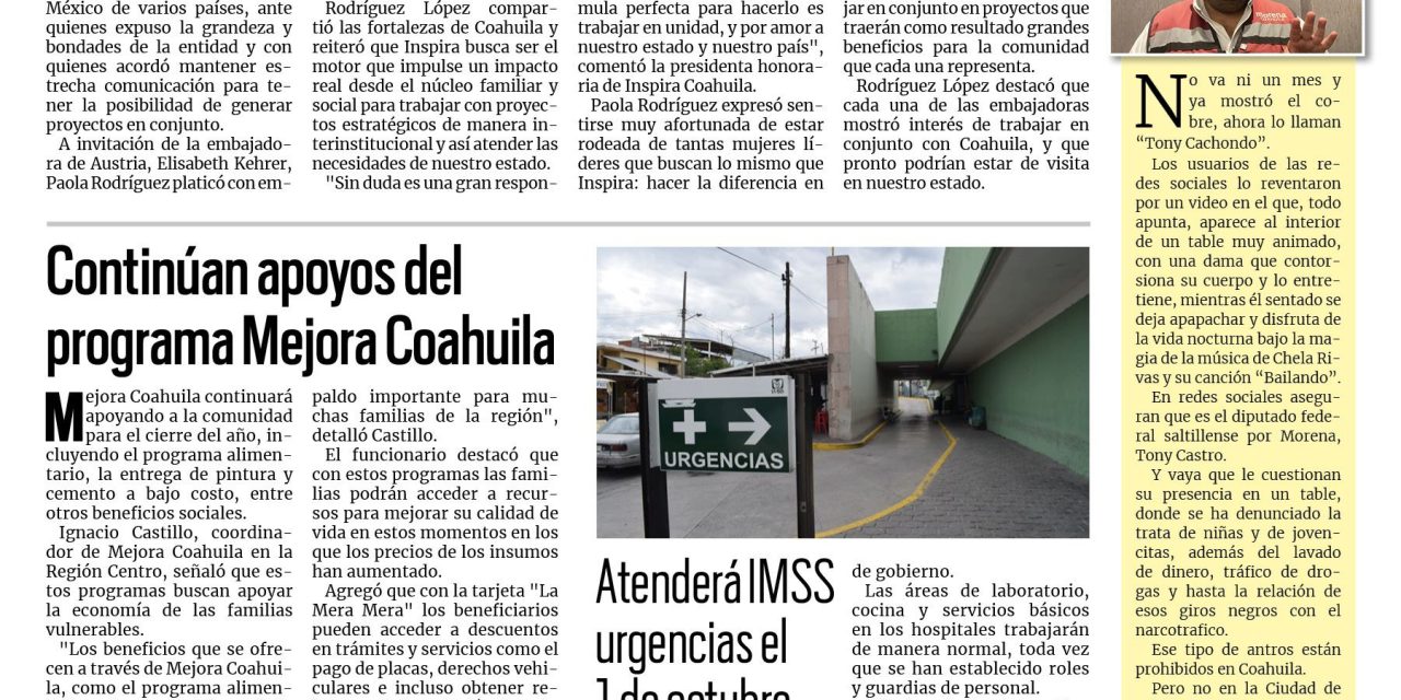 Portada RCG Centro [29 de septiembre de 2024] Se reúne Paola Rodríguez con embajadoras en México; Localizan a menor secuestrado por su madre en Monclova y más…
