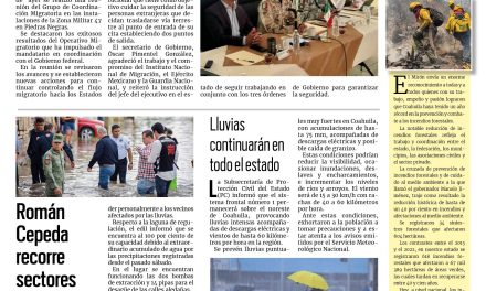 Portada RCG Lagunera [05 de septiembre de 2024] Consolidan operativo migratorio en Coahuila; festejarán con lucha libre aniversario de Torreón y más…