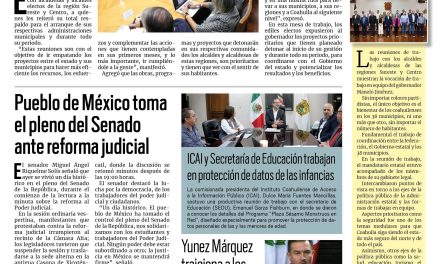 Portada RCG Lagunera [11 de septiembre de 2024] ‘Trabajamos en equipo con los próximos alcaldes de Coahuila’; inician charlas para prevenir el suicidio entre jóvenes y más…