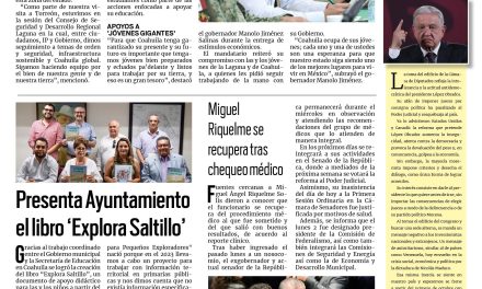 Portada RCG Media [04 de septiembre de 2024] Trabaja sociedad y Gobierno a favor del desarrollo integral de la Laguna; presenta Ayuntamiento el libro ‘Explora Saltillo’ y más…