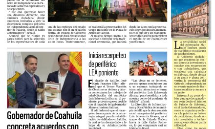 Portada RCG Media [10 de septiembre de 2024] Abre Manolo Jiménez Palacio de Gobierno para celebrar la Independencia; gobernador de Coahuila concreta acuerdos con embajador de España y más…
