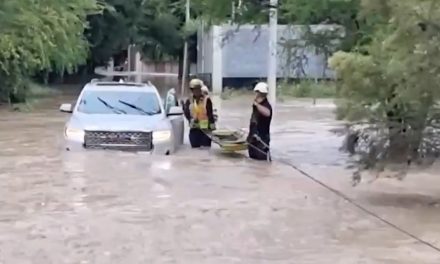 Rescatan policías y bomberos de Saltillo a mujer varada en corriente de agua