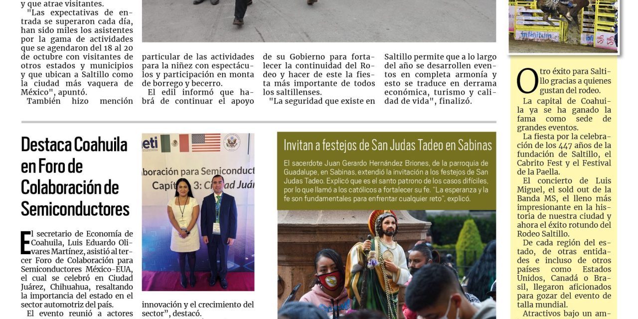 Portada RCG Carbonífera [21 de octubre de 2024] Rodeo Saltillo se consolida en la capital del estado; realizan caminata contra el cáncer de mama y más…