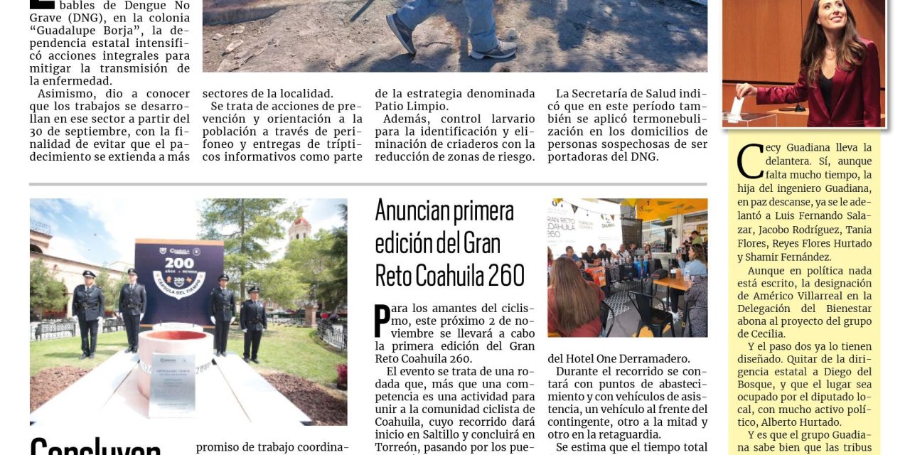 Portada RCG Centro [05 de octubre de 2024] Concluyen festejos del 200 aniversario de Coahuila y Texas; Monclova presentará calendario de actividades recreativas y más…