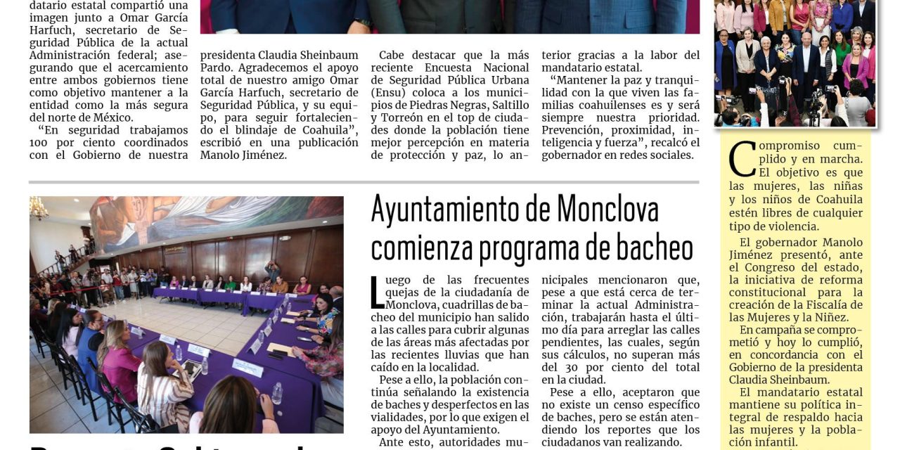 Portada RCG Centro [11 de octubre de 2024] Se fortalece la seguridad en todo Coahuila junto a la federación; trabajadores de AHMSA interponen denuncia por fraude y más…