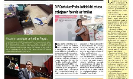 Portada RCG Fronteriza [14 de octubre de 2024] DIF Coahuila y Poder Judicial del estado trabajan en favor de las familias; refrenda alcalde de Acuña compromiso con el deporte y más…