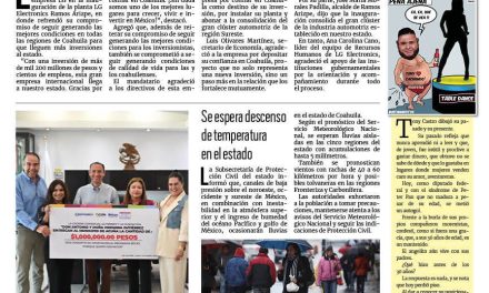 Portada RCG Fronteriza [24 de octubre de 2024] Manolo Jiménez reitera su compromiso para atraer inversiones; avanzan obras en la plaza ‘Benjamín Canales’ y más…