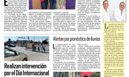 Portada RCG Lagunera [6 de octubre de 2024] Prioriza Coahuila la salud de las mujeres; Recolectan 120 toneladas de desechos en Torreón y más…