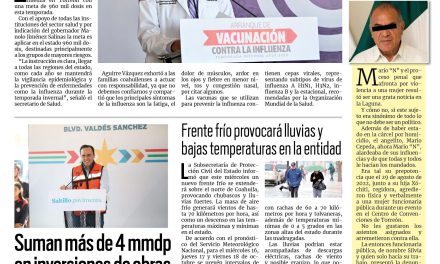 Portada RCG Lagunera [15 de octubre de 2024] Arranca la Campaña Estatal de Vacunación contra la Influenza; refuerzan mantenimiento en panteones de Torreón y más…