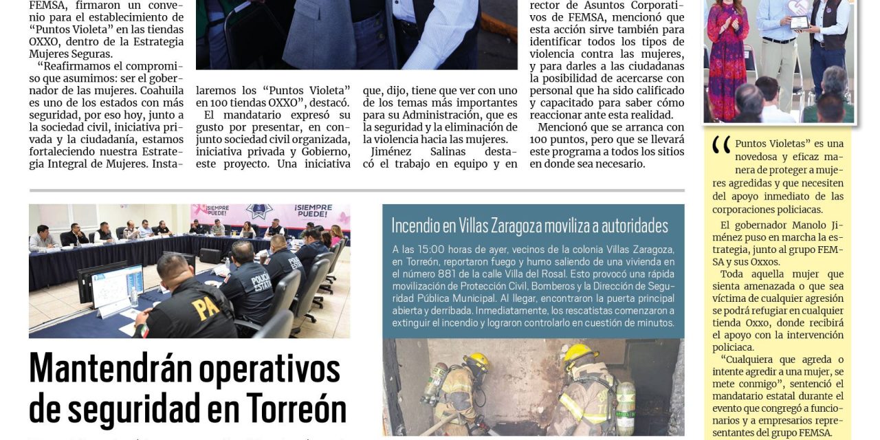 Portada RCG Lagunera [26 de octubre de 2024] Fortalece Coahuila estrategia de protección a las mujeres; listos los refugios temporales ante cambios de clima y más…