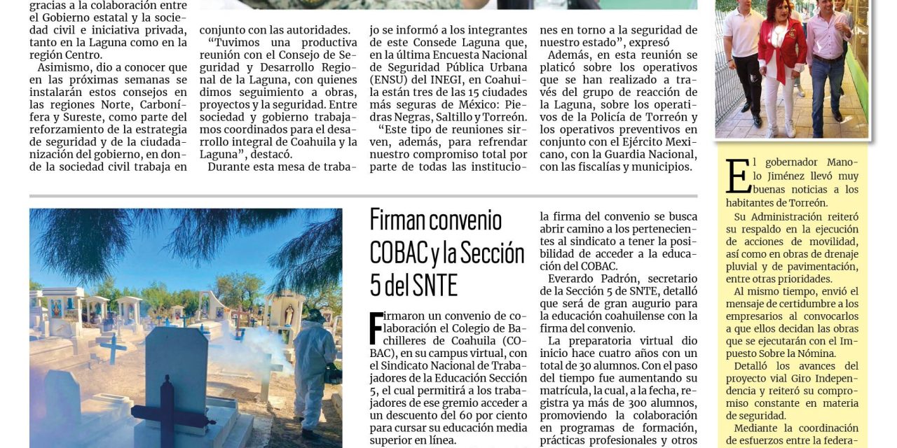 Portada RCG Lagunera [30 de octubre de 2024] Consejos de Seguridad y Desarrollo se realizan en todo Coahuila; panteón Jardines del Carmen recibirá a visitantes y más…
