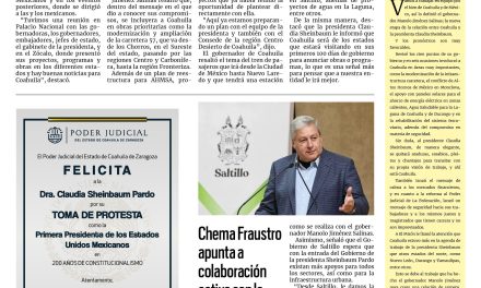 Portada RCG Media [02 de octubre de 2024] Coahuila trabajará en equipo con la presidenta Claudia Sheinbaum: Manolo; agradece ciudadanía repavimentación de par vial Zarco-Otilio y más…