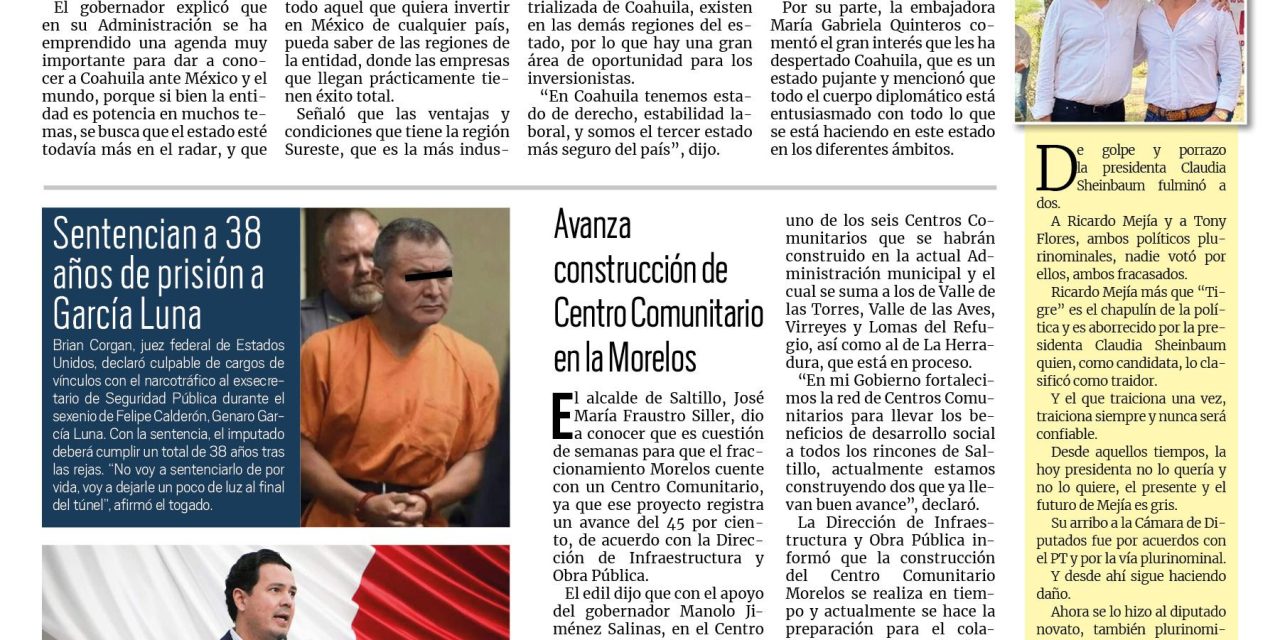 Portada RCG Media [17 de octubre de 2024] Coahuila y Argentina estrechan lazos de colaboración; Gerardo Aguado exige fortalecer la seguridad en todo México y más…