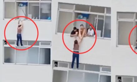 Video: Mujer queda colgando de un décimo piso mientras limpiaba una ventana