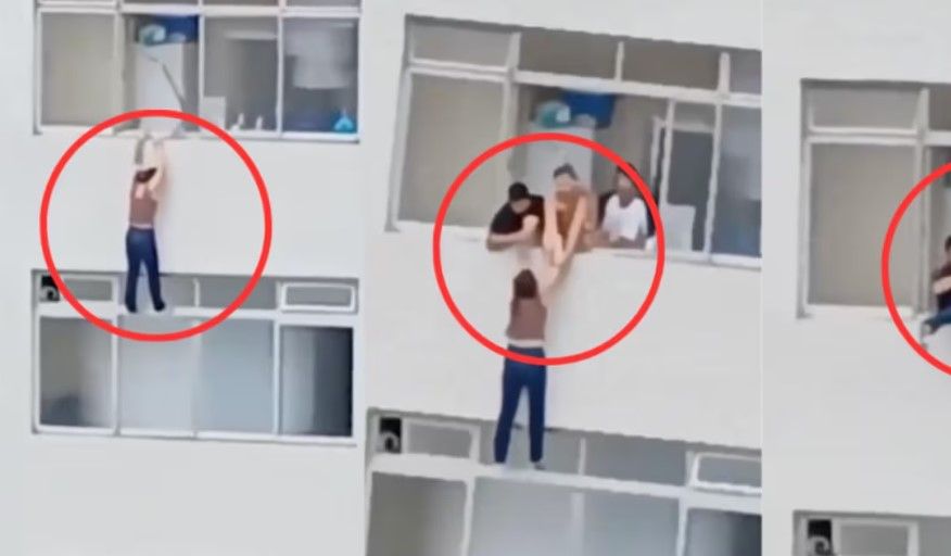Video: Mujer queda colgando de un décimo piso mientras limpiaba una ventana
