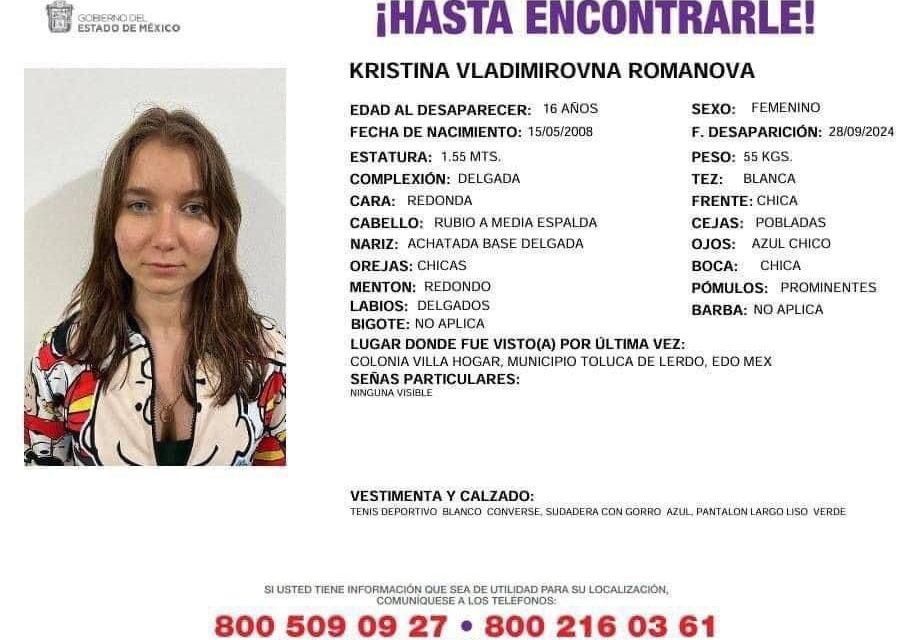 Desaparece adolescente rusa en Toluca; su madre teme que sea víctima de trata de personas