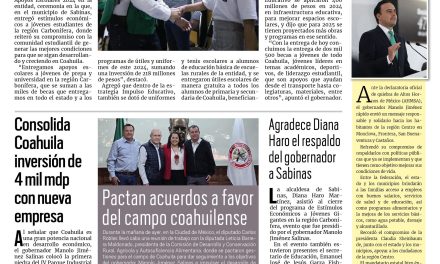 Portada RCG Carbonífera [08 de noviembre de 2024] Entregamos más de 200 mdp en apoyos escolares: Manolo Jiménez; anuncian visita de Claudia Sheinbaum a la Carbonífera y más…
