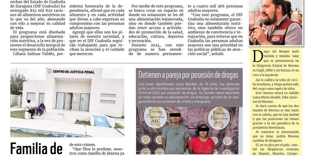 Portada RCG Carbonífera [19 de noviembre de 2024] DIF Coahuila brinda atención a todos los adultos mayores; familia de Jimena confía en la justicia divina y más…