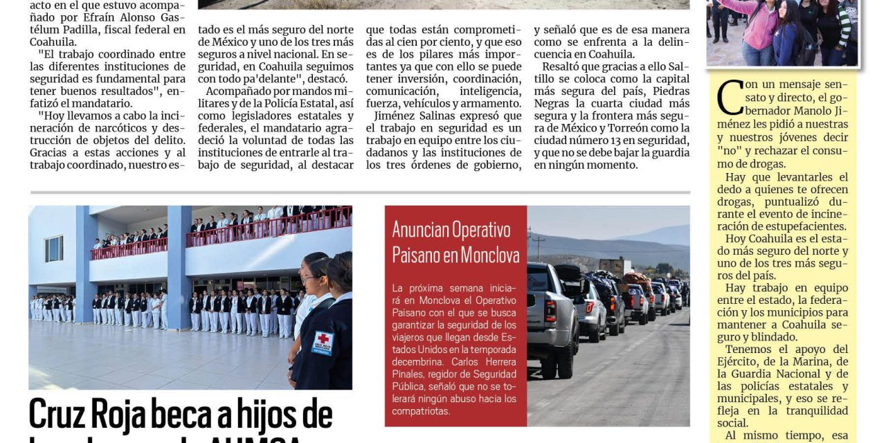Portada RCG Centro [16 de noviembre de 2024] Coordinación en seguridad, fundamental para tener paz: gobernador de Coahuila; Subasta de AHMSA podría concluir en seis meses y más…