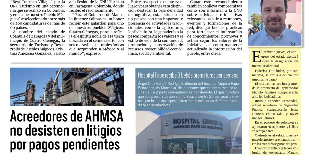 Portada RCG Centro [17 de noviembre de 2024] Coahuila sorprende al mundo: Manolo Jiménez; al alza obesidad en población infantil y más…