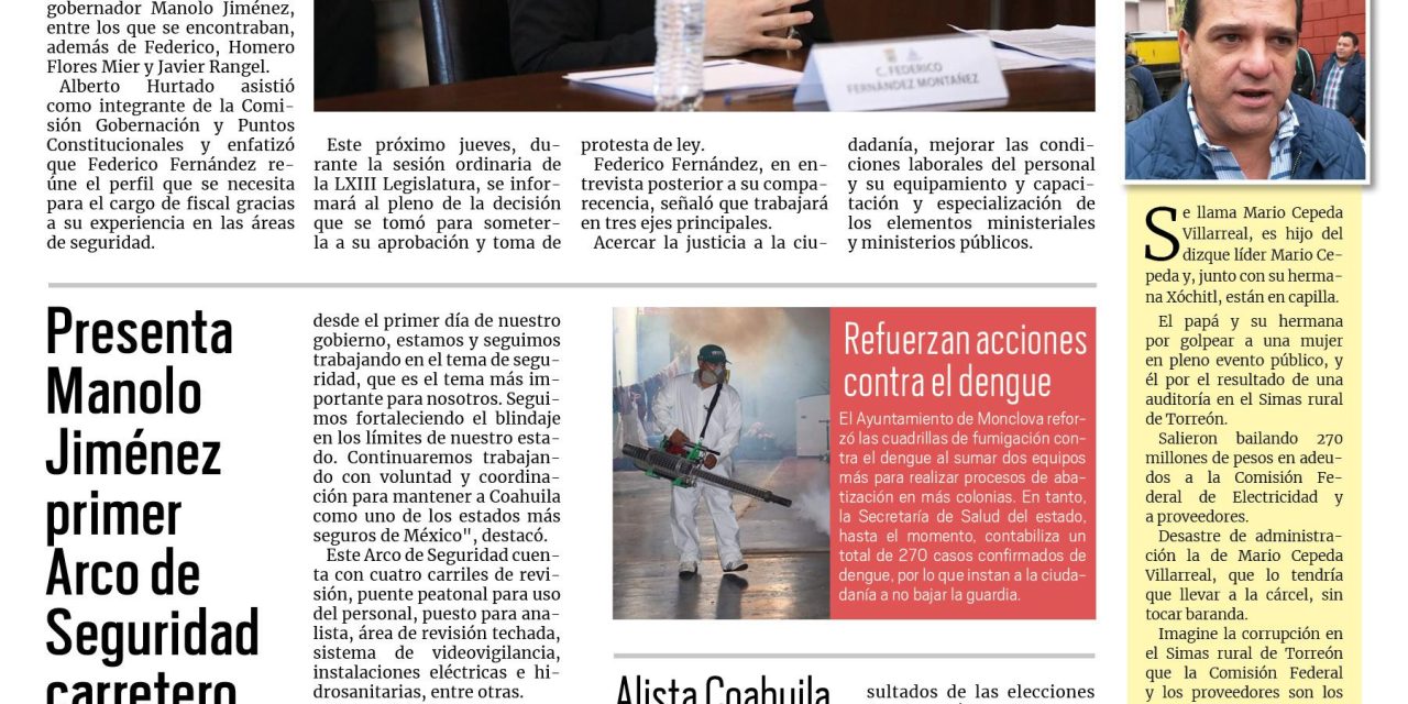 Portada RCG Centro [20 de noviembre de 2024] Designan a Federico Fernández como nuevo fiscal del estado; federación busca reactivar a AHMSA de forma parcial y más…